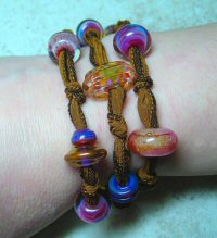 Lampwork Glass Beads, Leather & Sterling Silver Bracelets